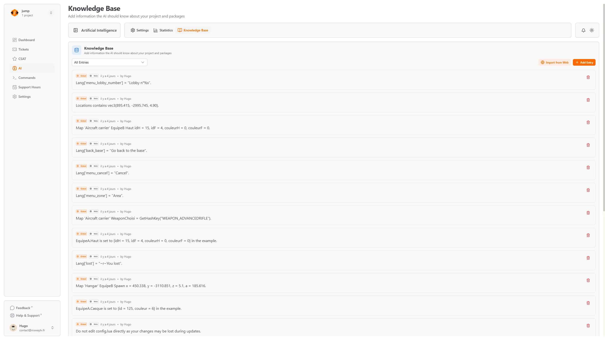 AI knowledge base configuration