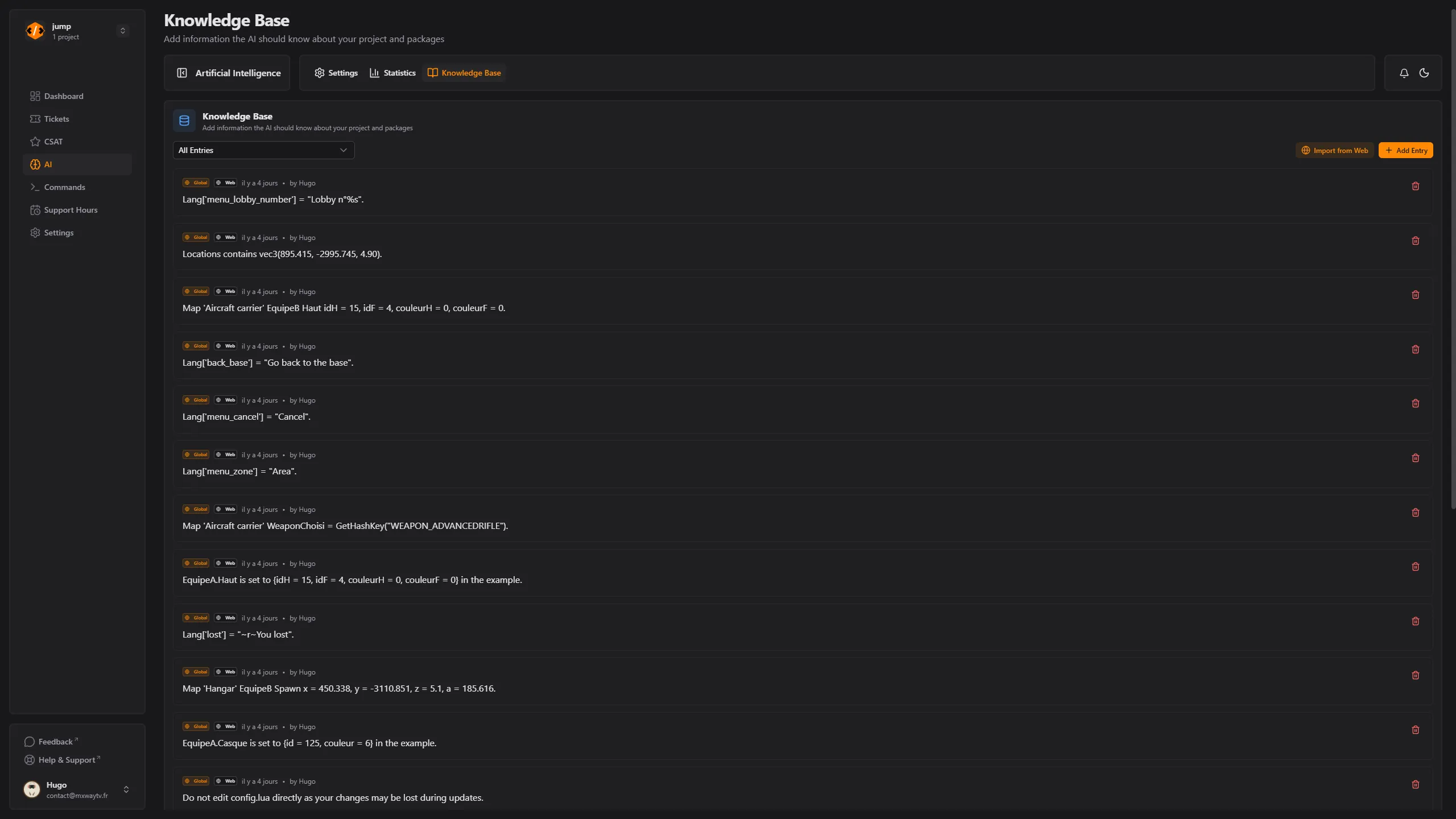AI knowledge base configuration