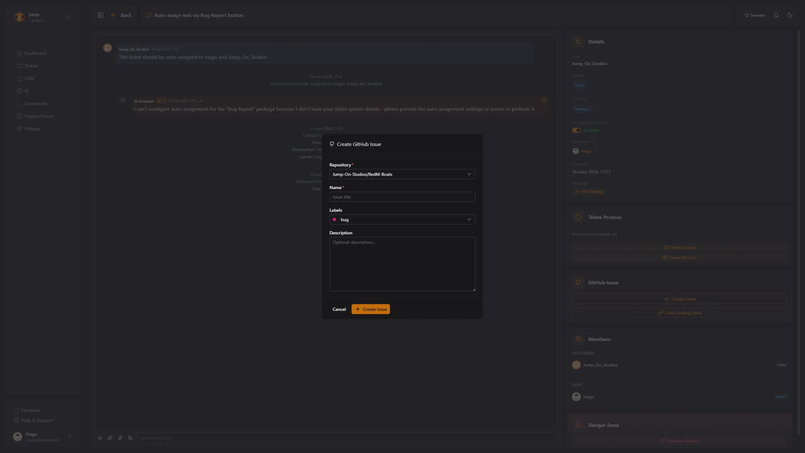 GitHub issue linked to ticket