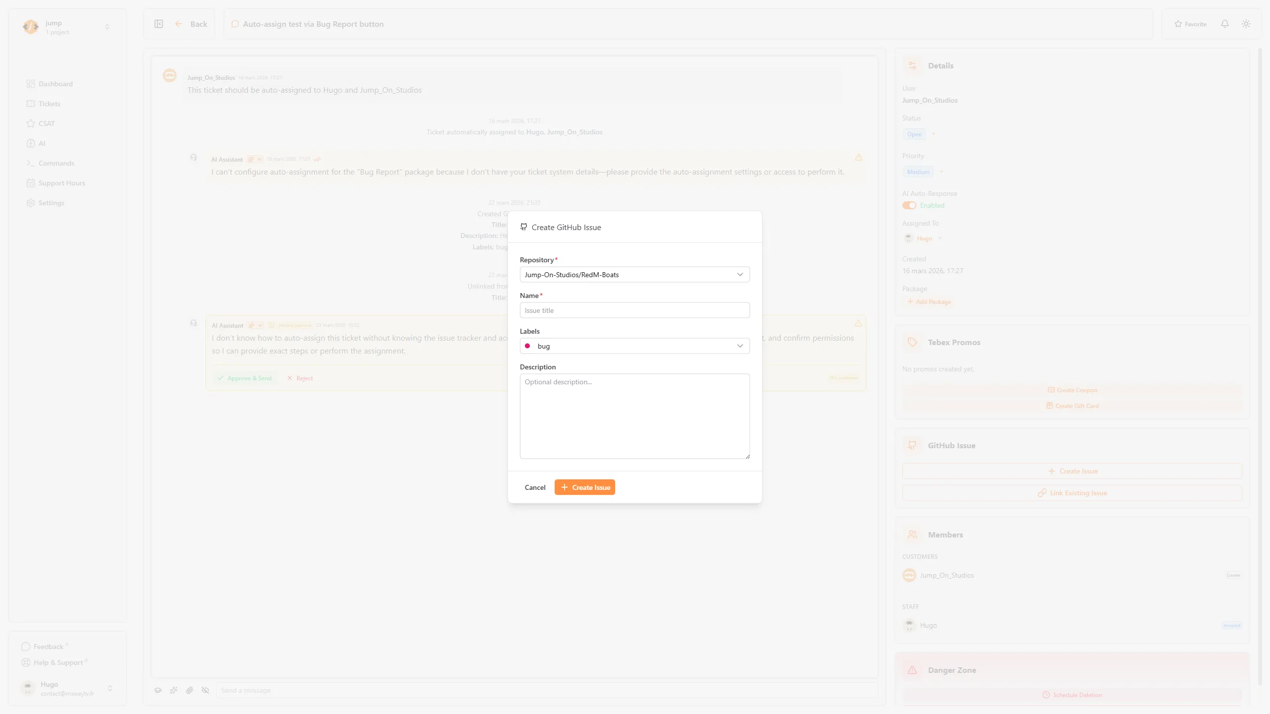GitHub issue linked to ticket