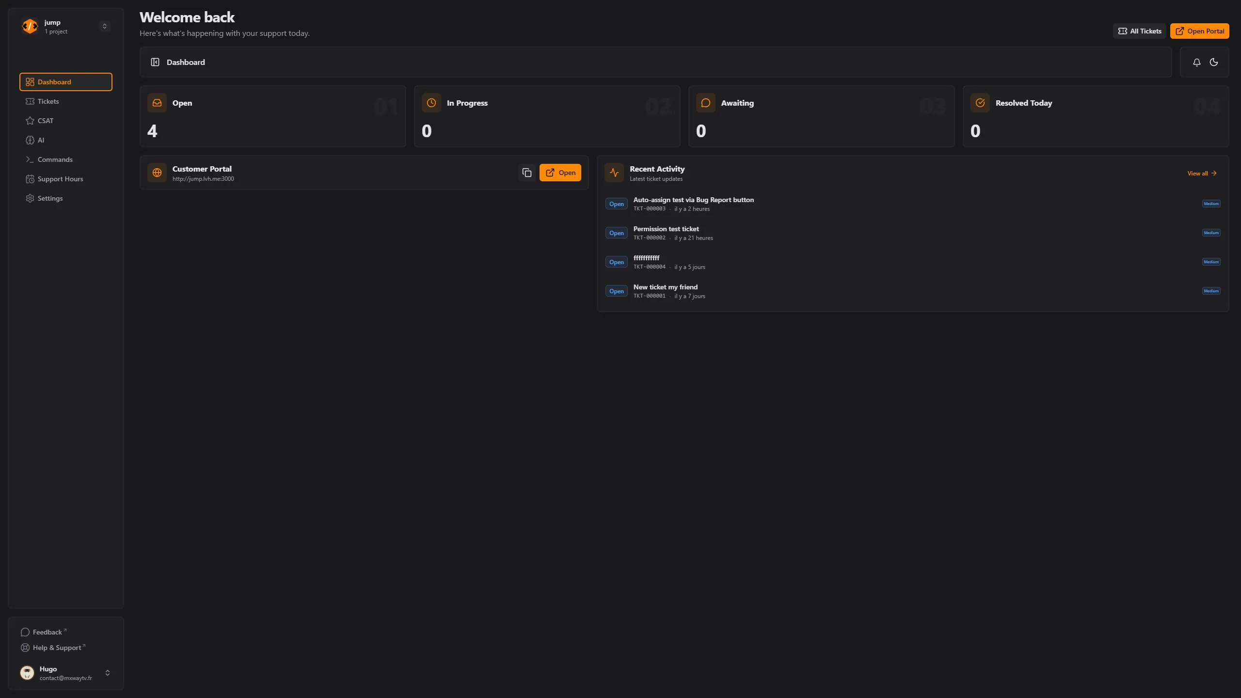 Dashboard home overview