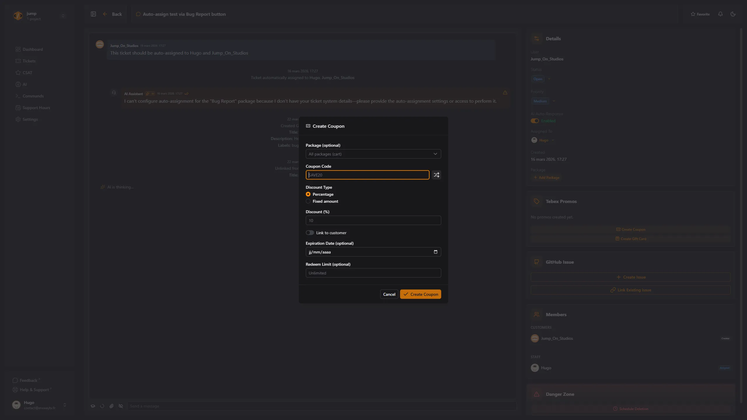 Tebex coupon management