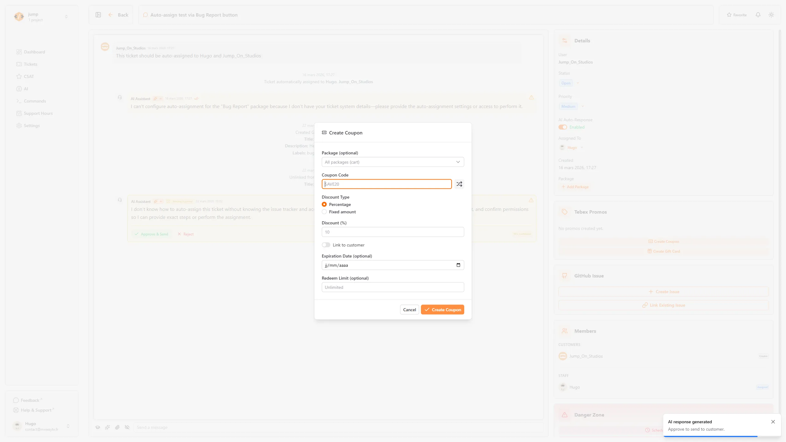 Tebex coupon management