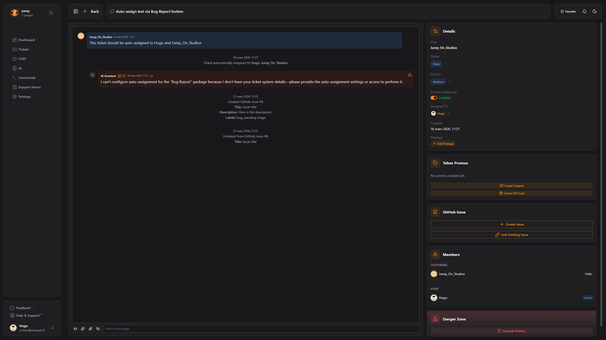 Ticket conversation view
