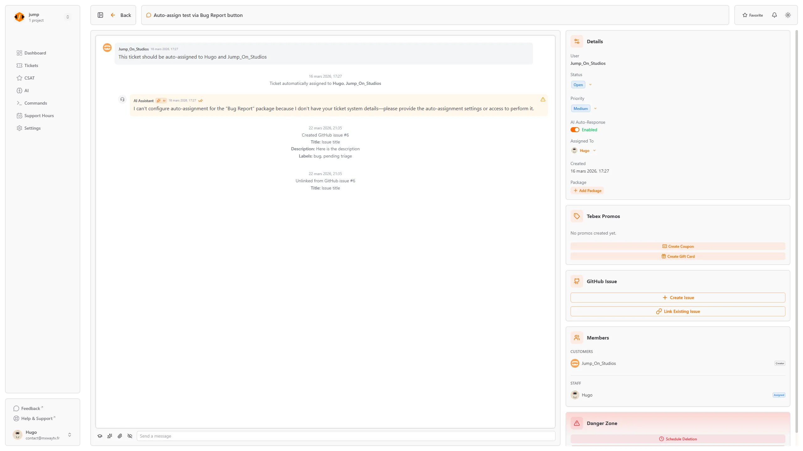 Ticket conversation view