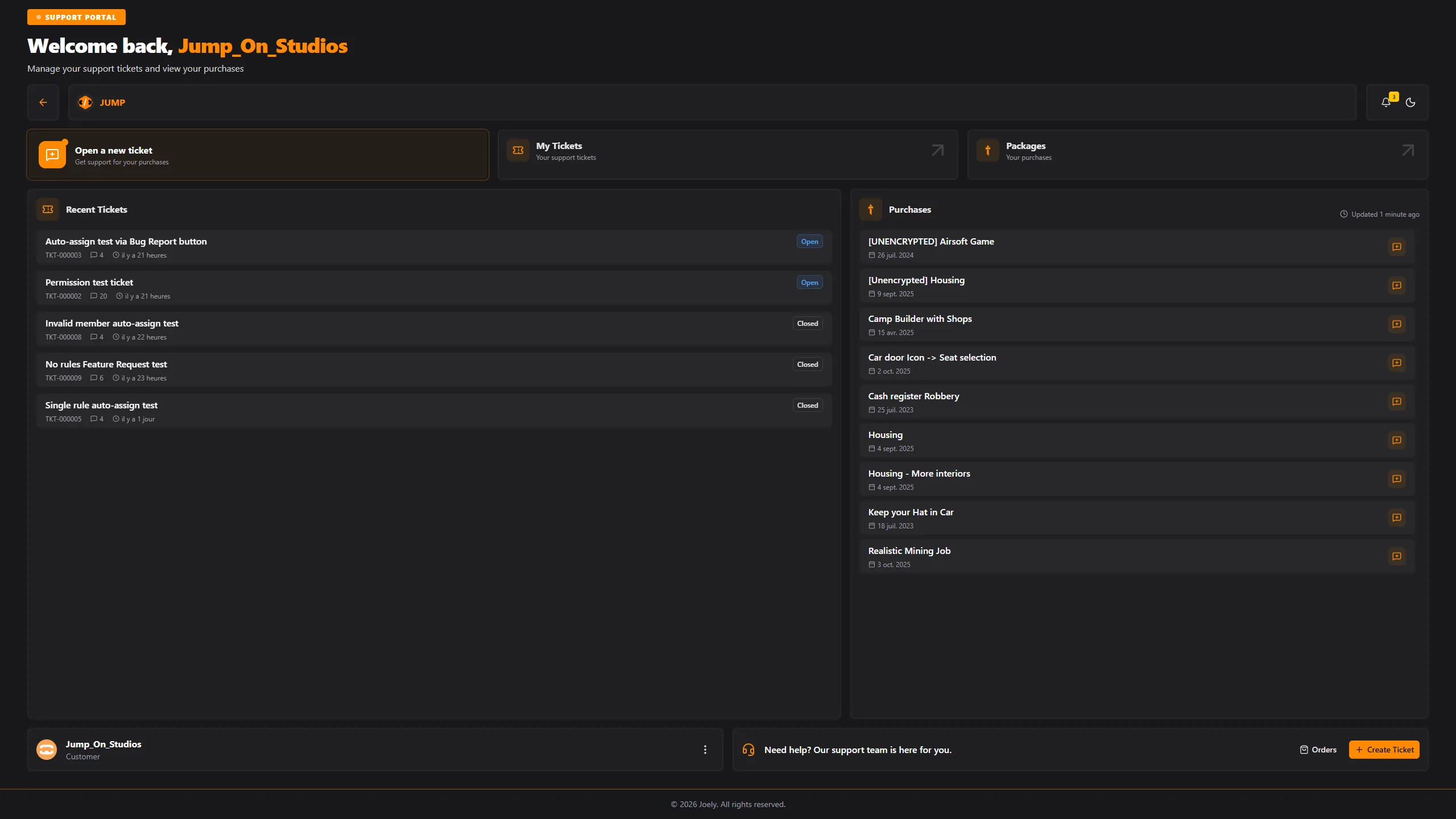 Customer portal ticket list