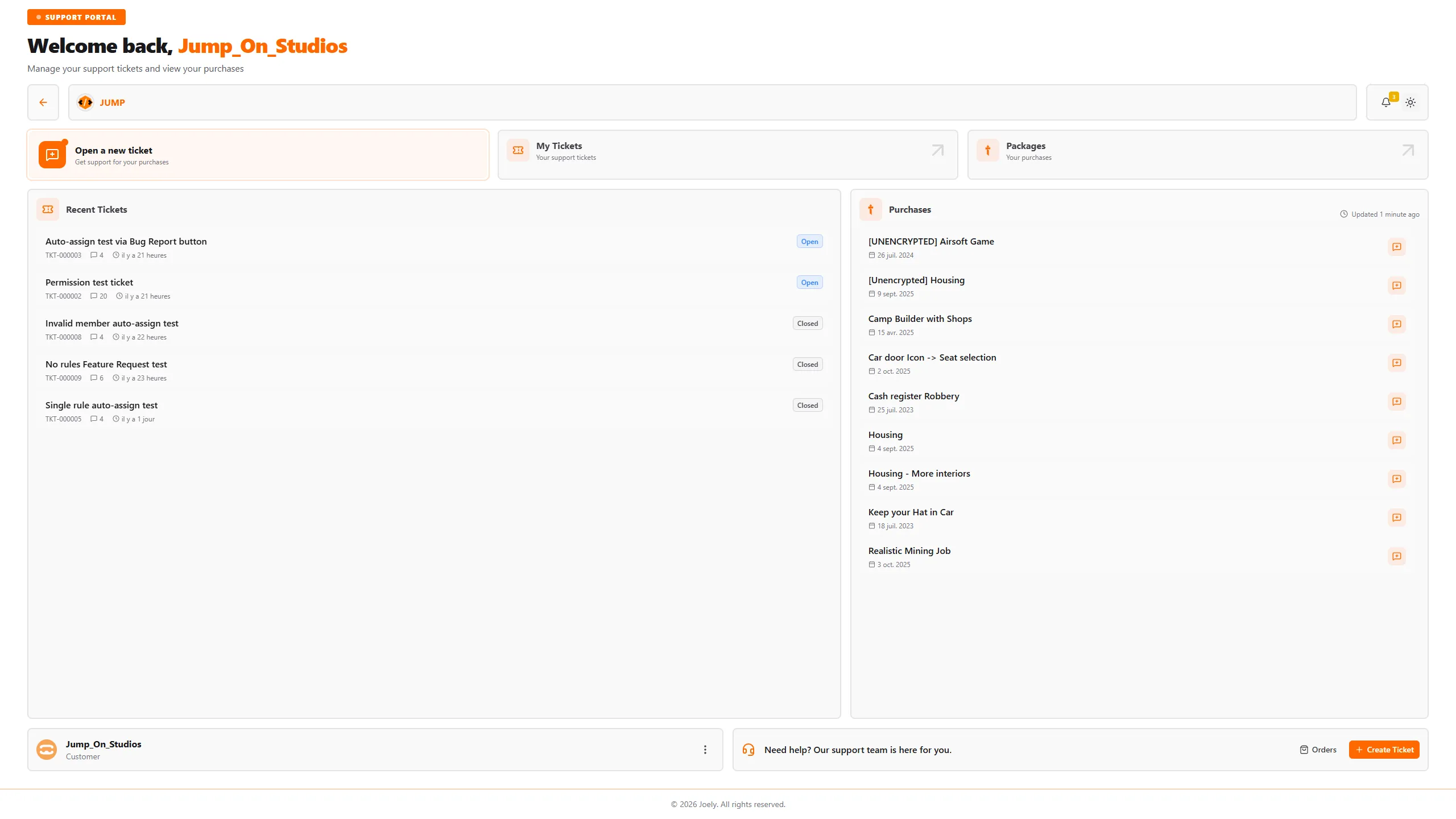 Customer portal ticket list