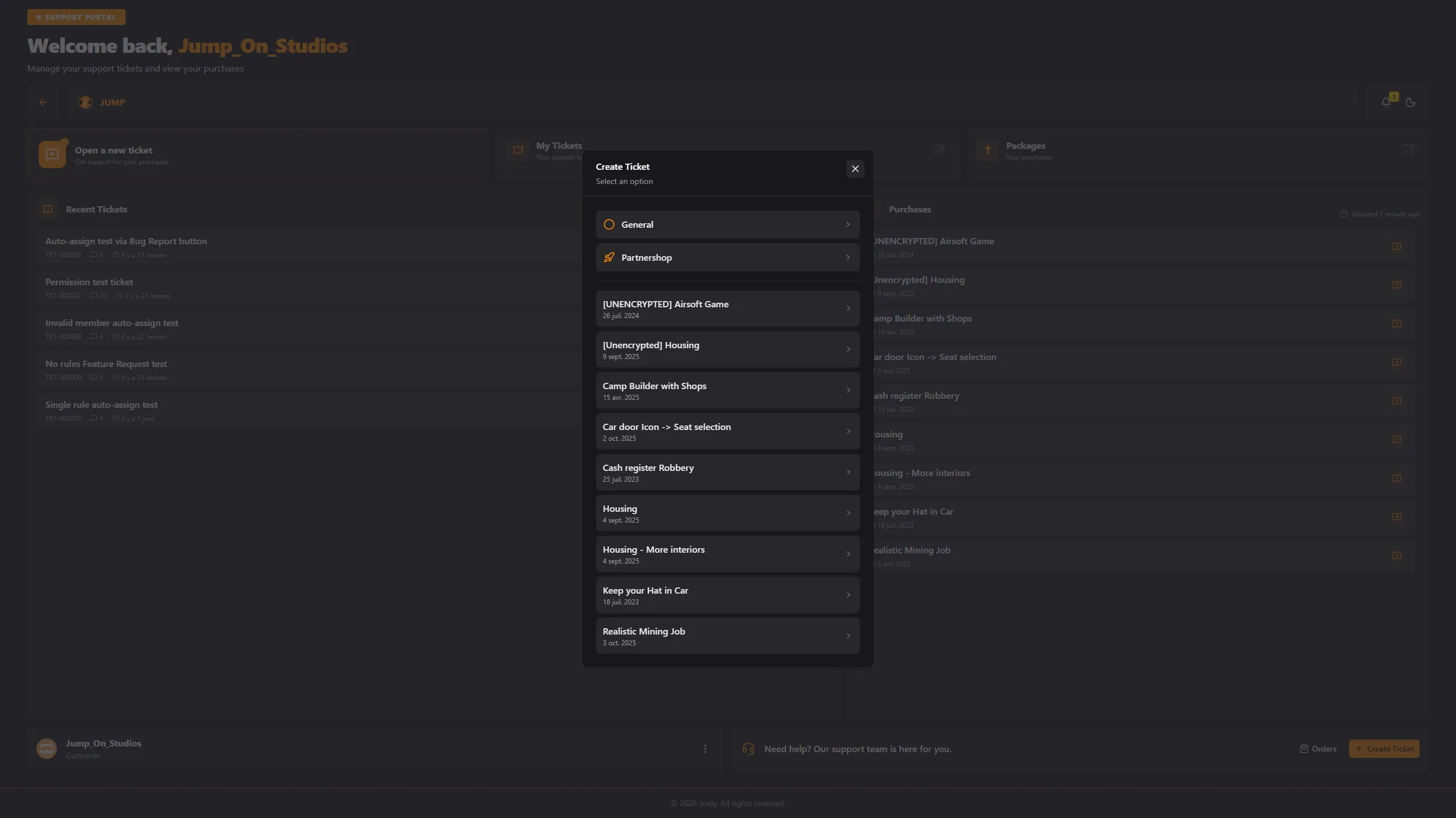 Dashboard settings panel