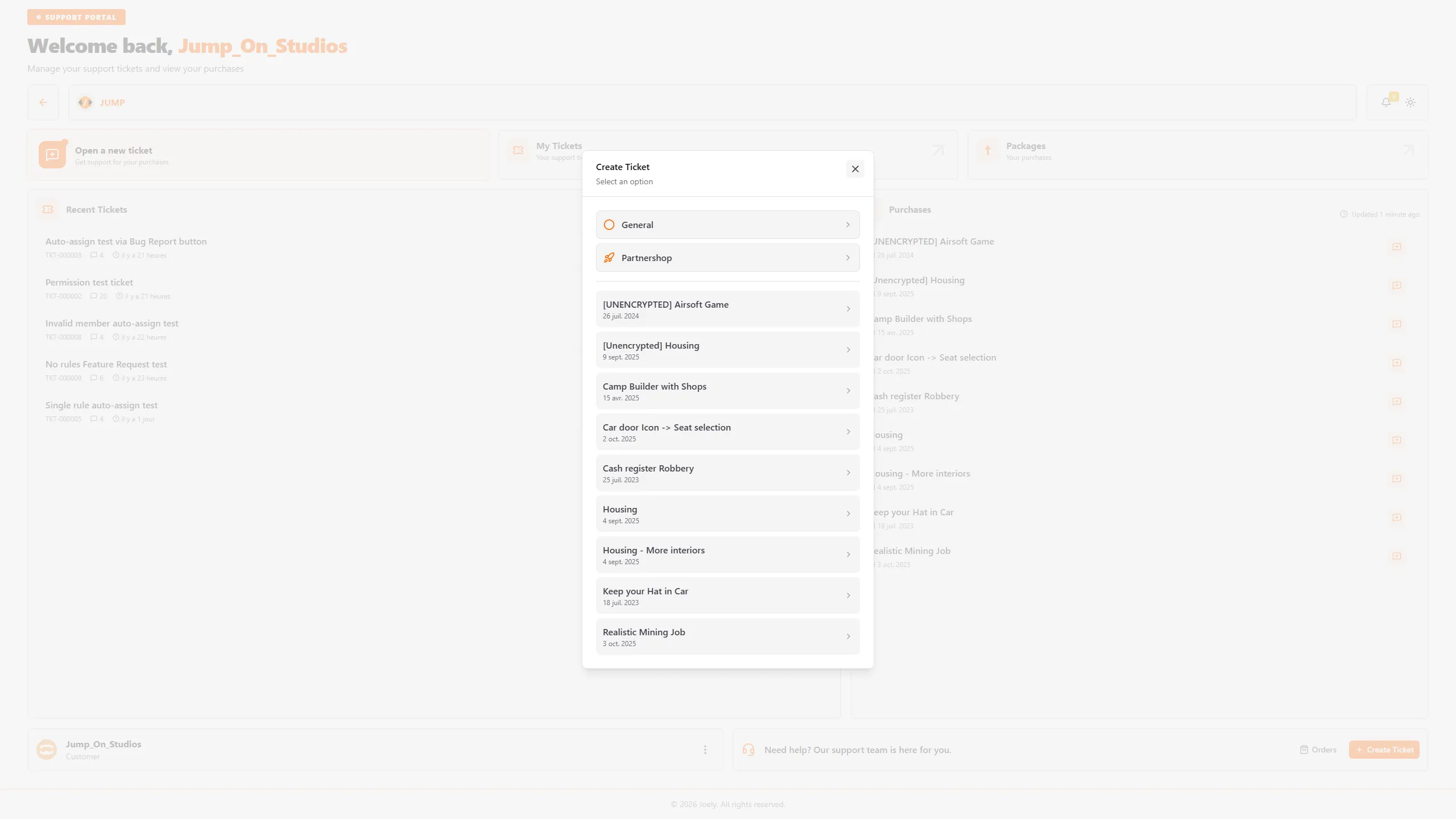 Dashboard settings panel